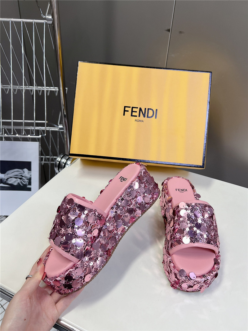F**di pink glitter platform slides