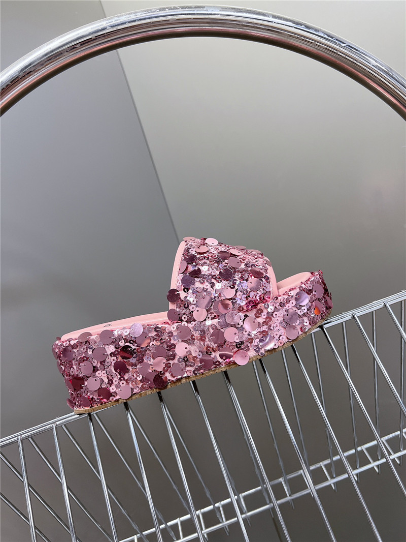 F**di pink glitter platform slides