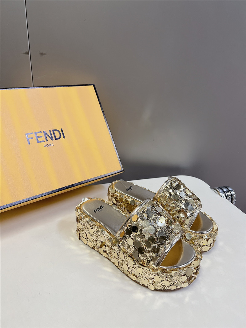 F**di gold glitter platform slides