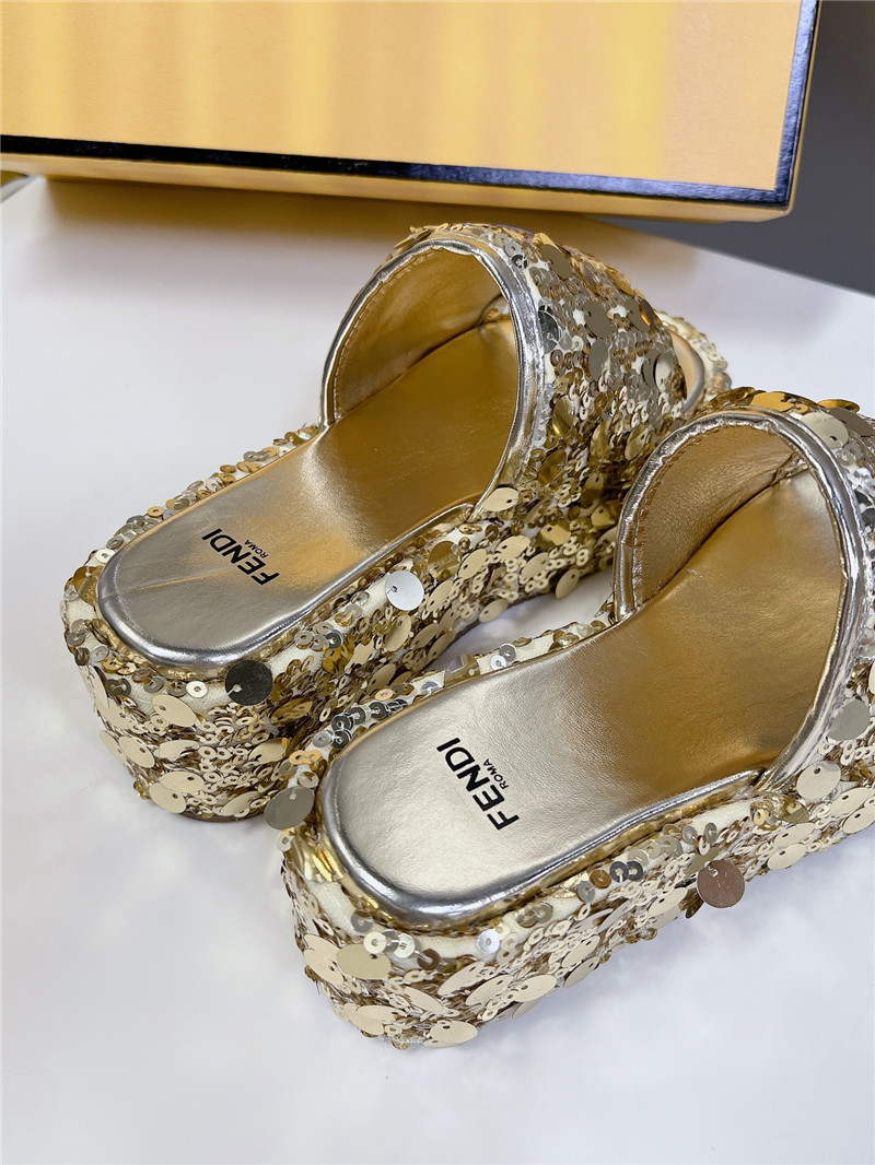 F**di gold glitter platform slides
