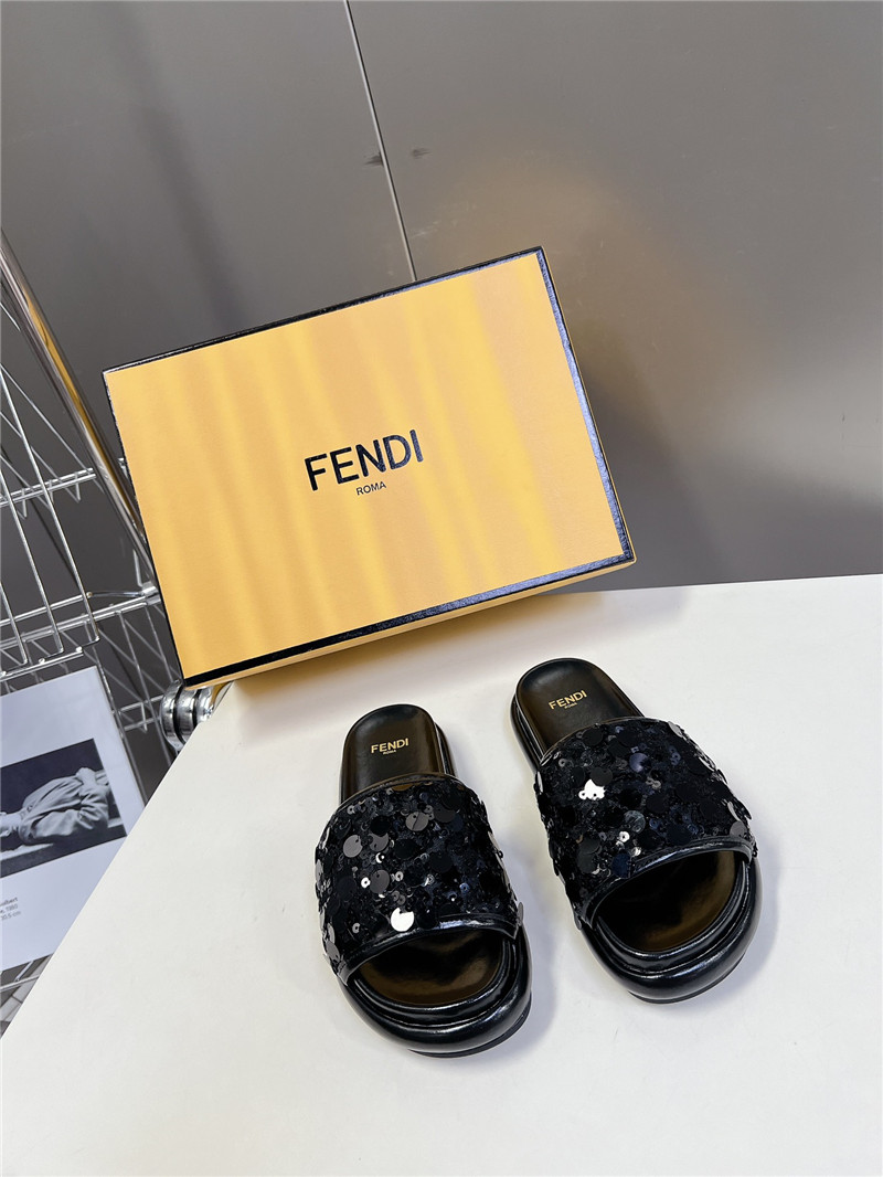 F**di black glitter rubber sole slides