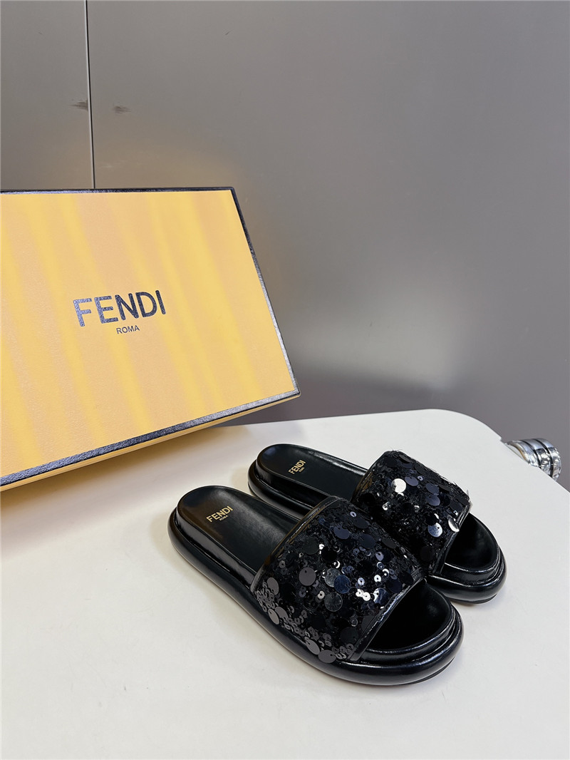 F**di black glitter rubber sole slides