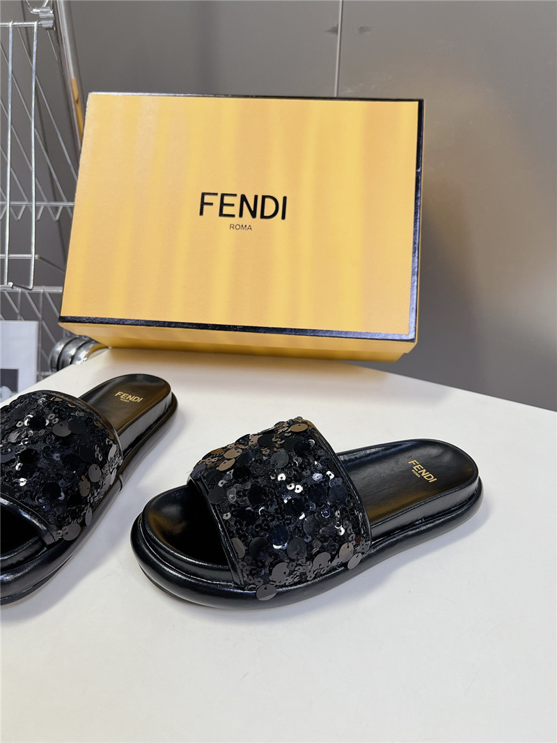F**di black glitter rubber sole slides