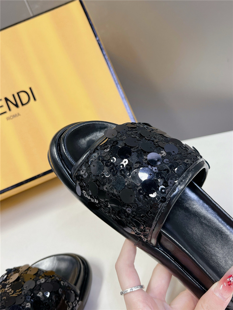 F**di black glitter rubber sole slides
