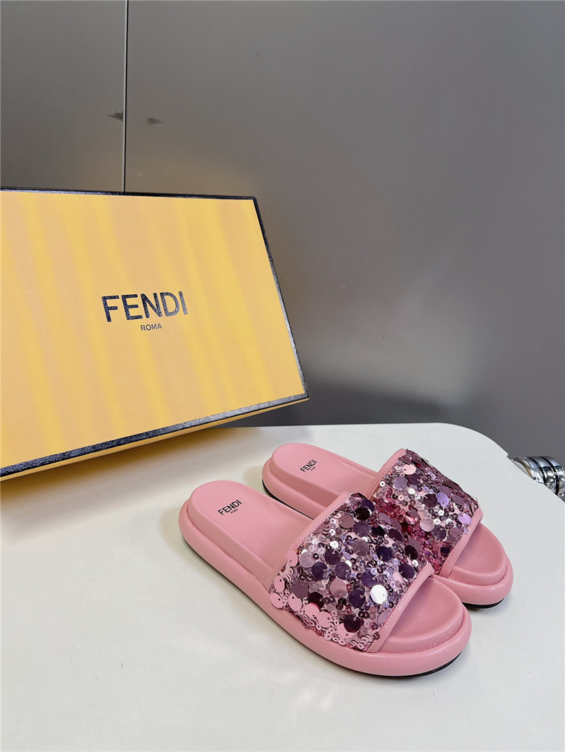F**di pink glitter rubber sole slides