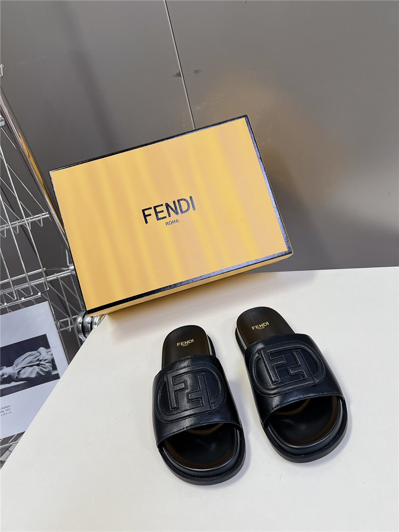 F**di ff baguette leather slides rubber black