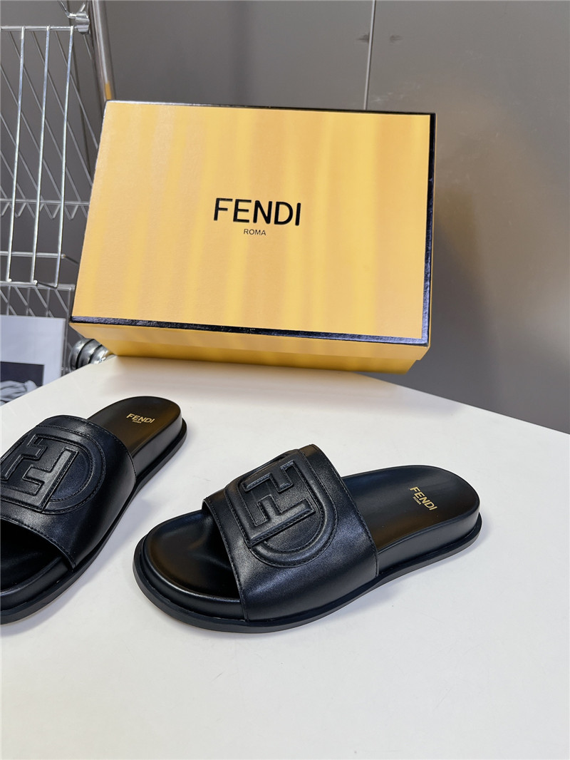 F**di ff baguette leather slides rubber black