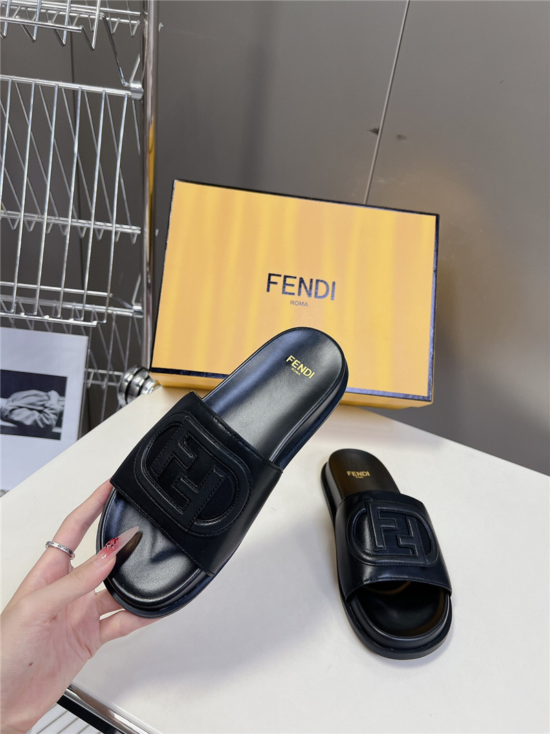 F**di ff baguette leather slides rubber black