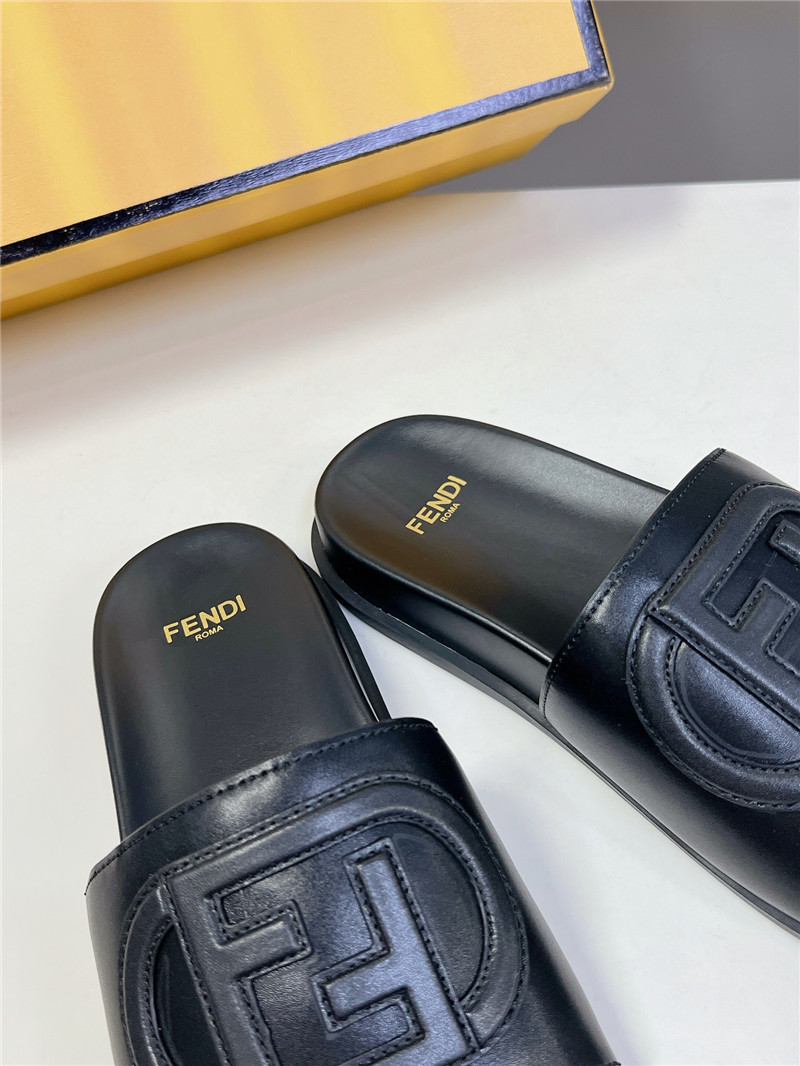 F**di ff baguette leather slides rubber black