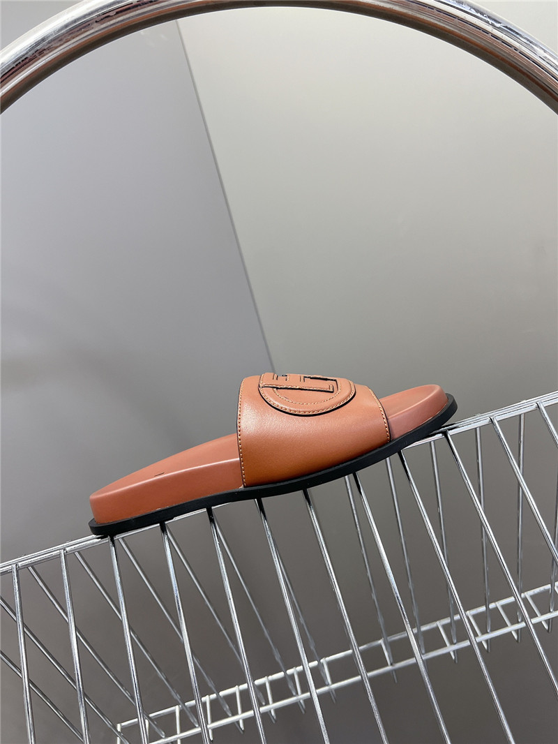 F**di ff baguette leather slides rubber brown