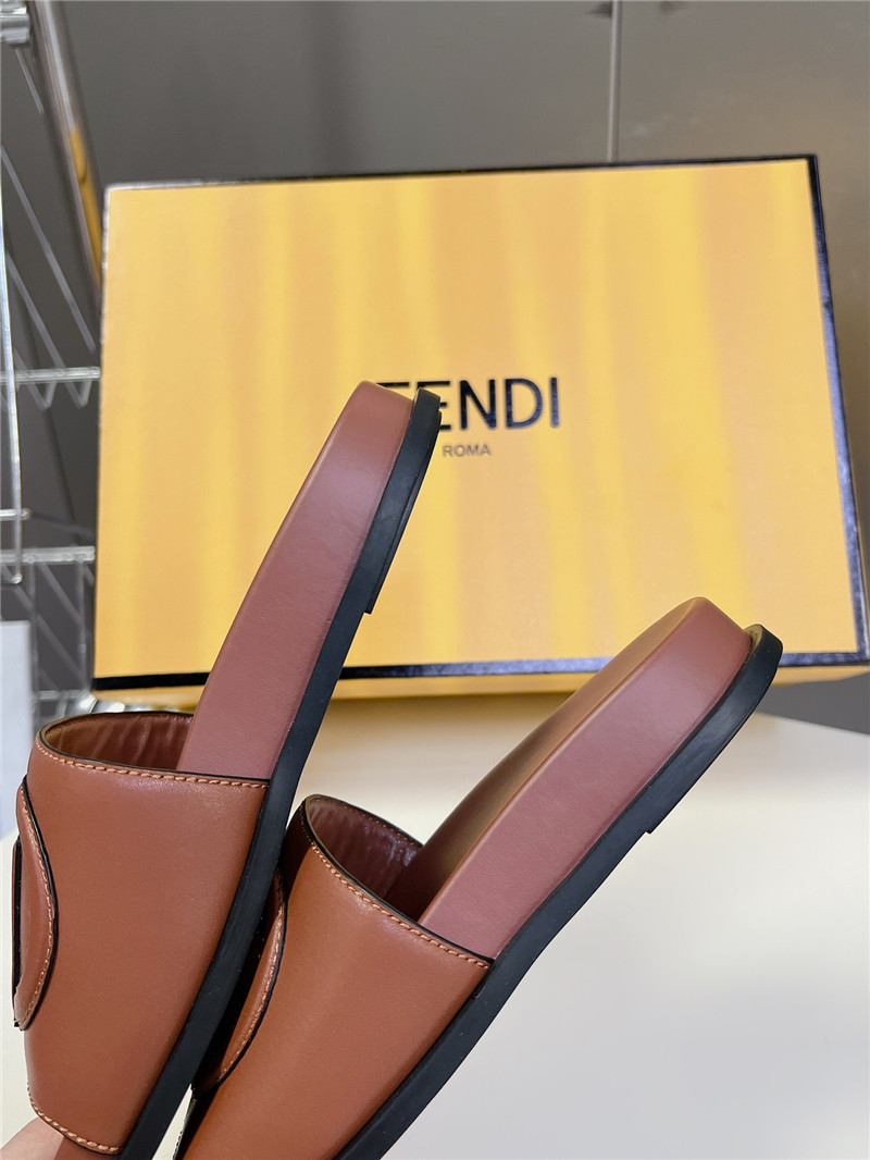 F**di ff baguette leather slides rubber brown