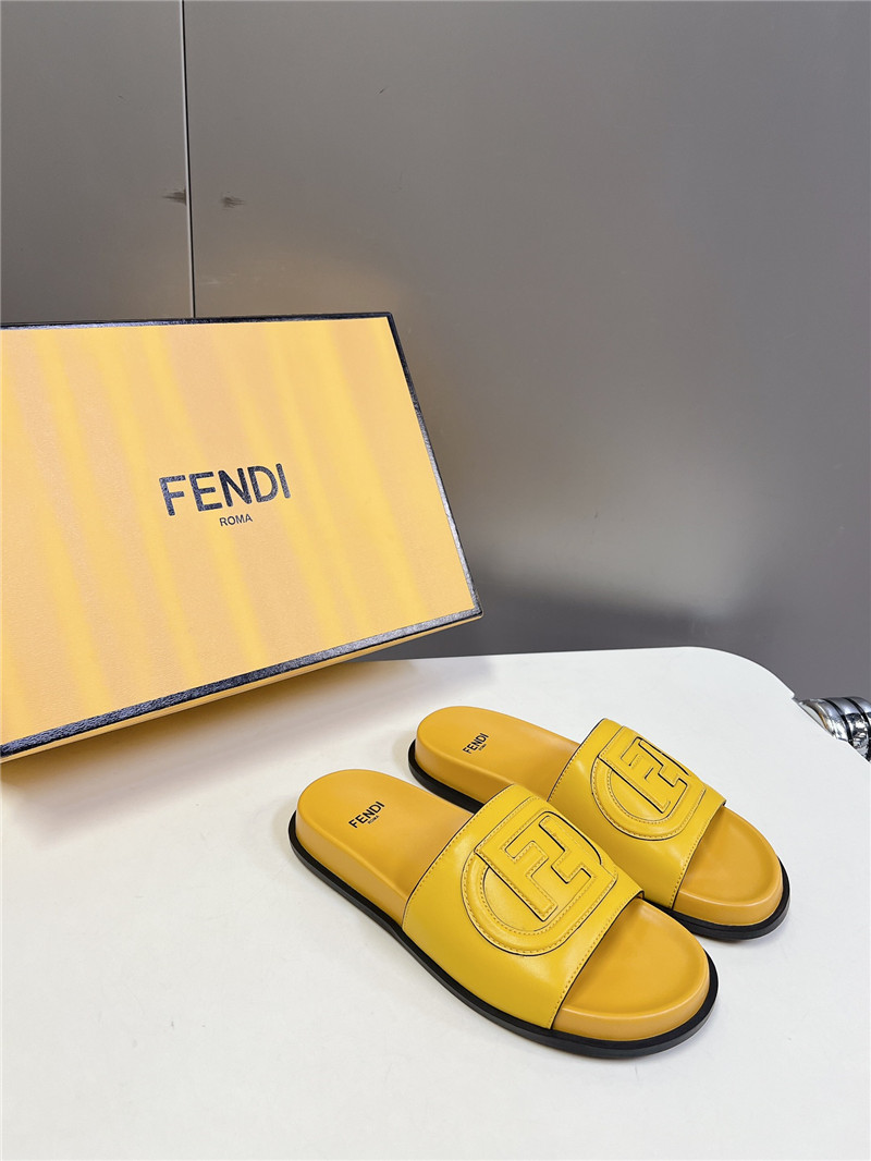 F**di ff baguette leather slides rubber yellow