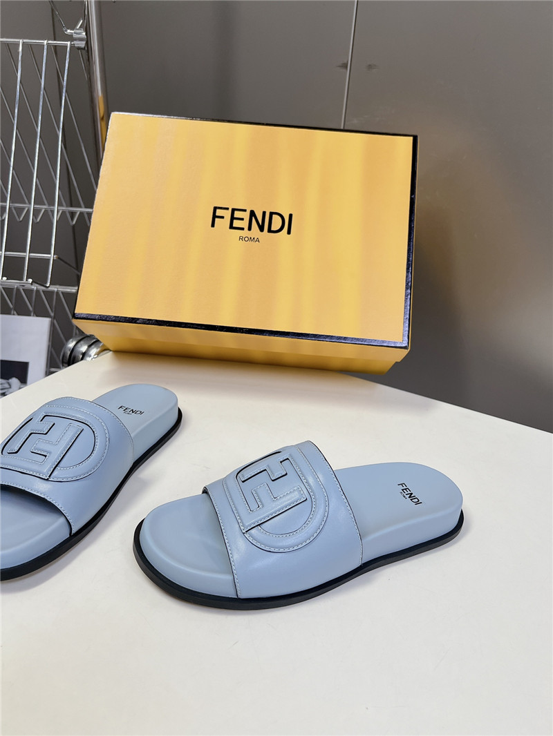 F**di ff baguette leather slides rubber blue