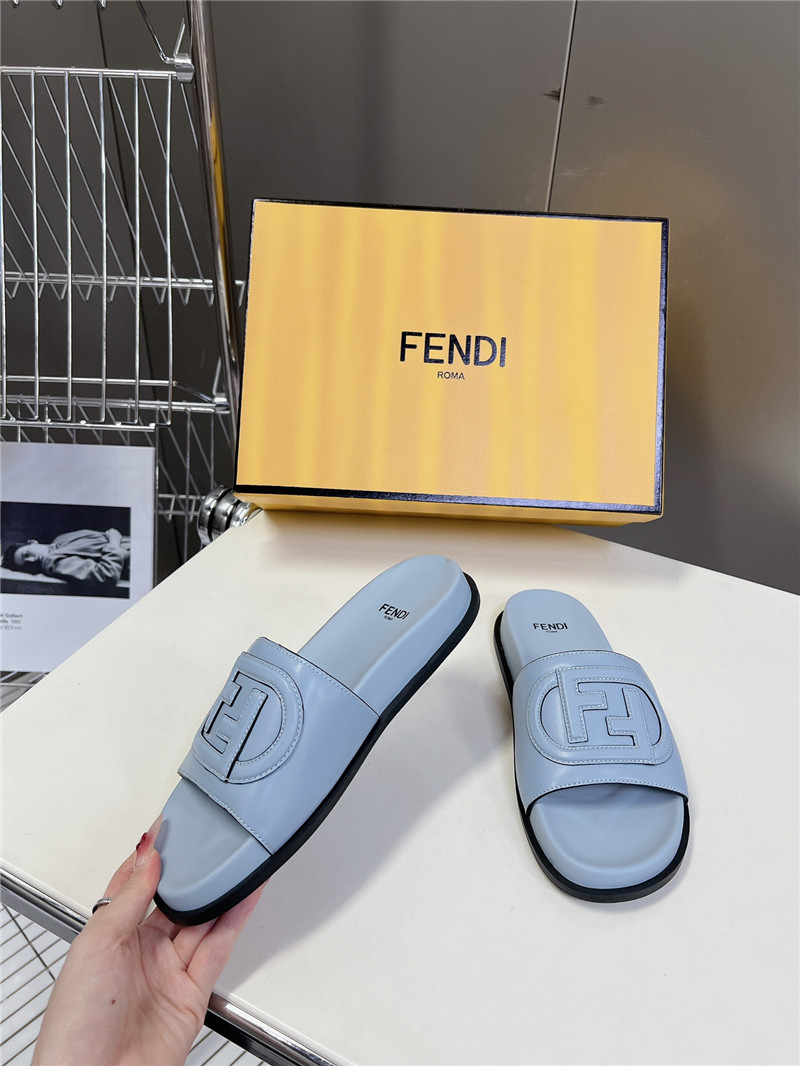 F**di ff baguette leather slides rubber blue