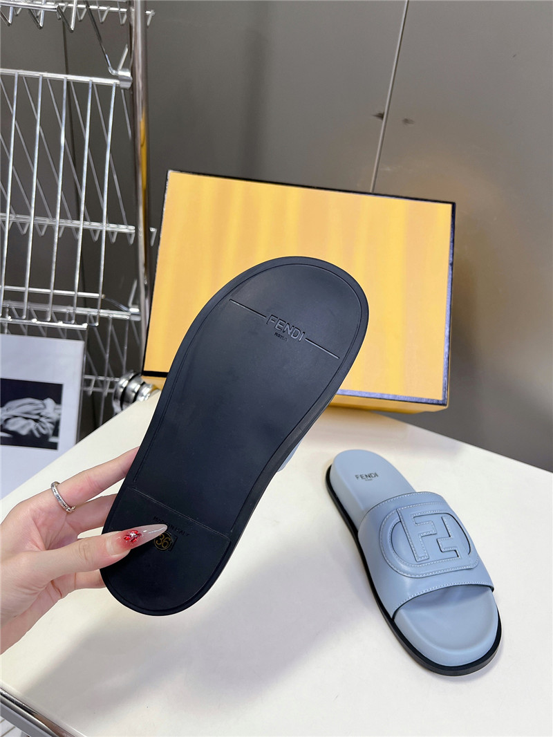 F**di ff baguette leather slides rubber blue