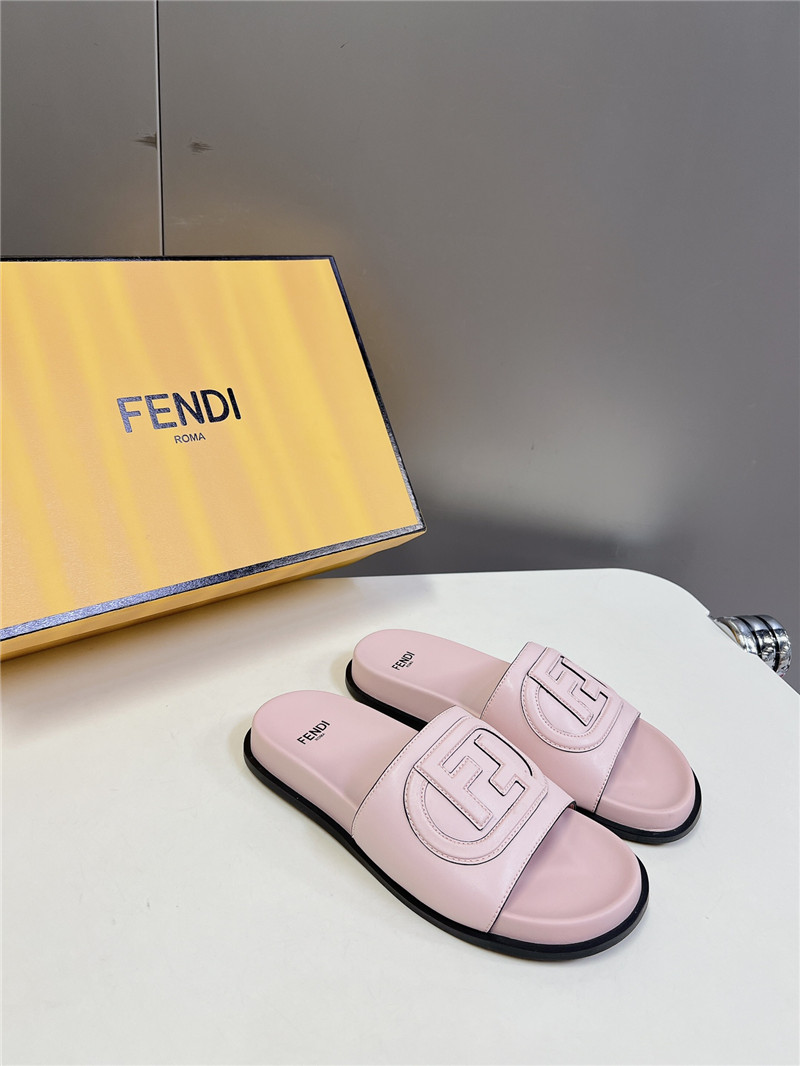 F**di ff baguette leather slides rubber pink