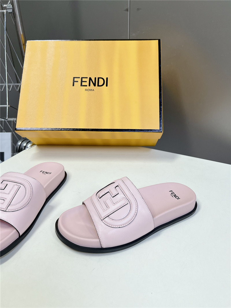 F**di ff baguette leather slides rubber pink