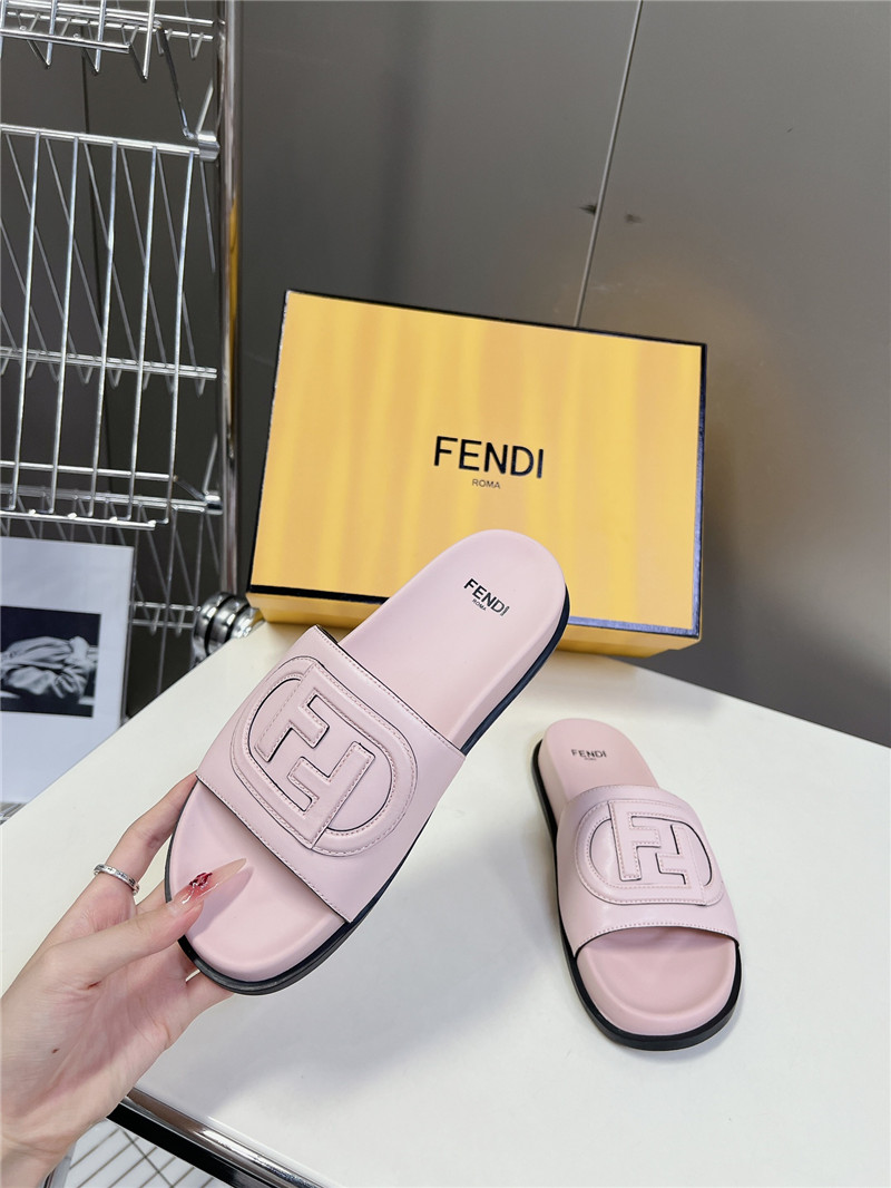 F**di ff baguette leather slides rubber pink