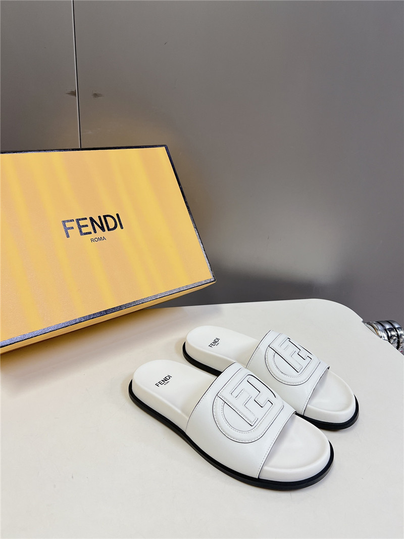 F**di ff baguette leather slides rubber white