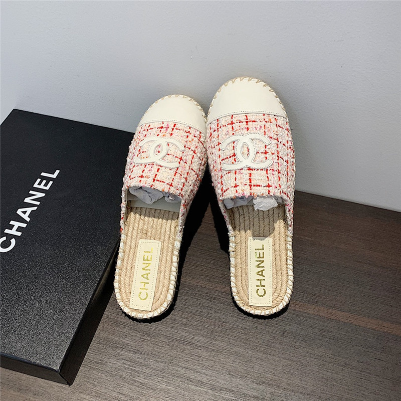Ch**el pink and white tweed espadrille mules