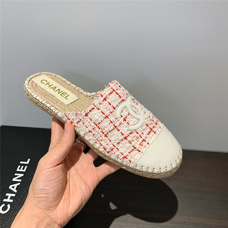 Ch**el pink and white tweed espadrille mules