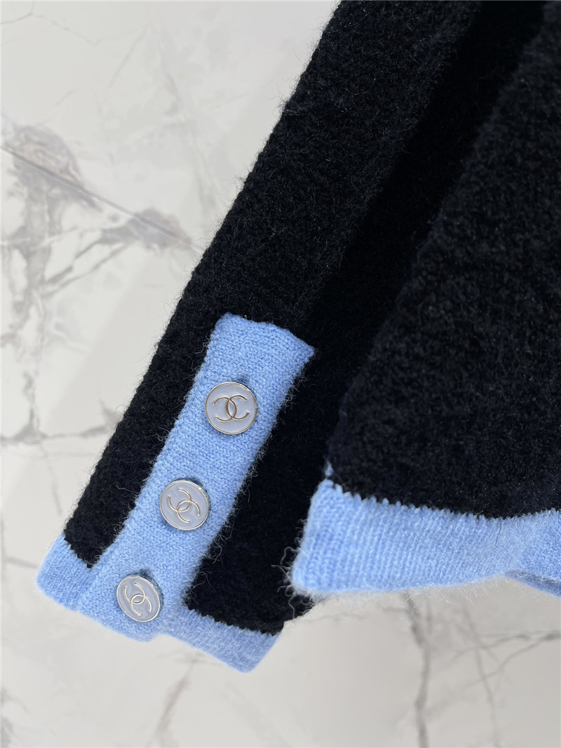 Ch**el colorblock round neck knitted cardigan replica clothes