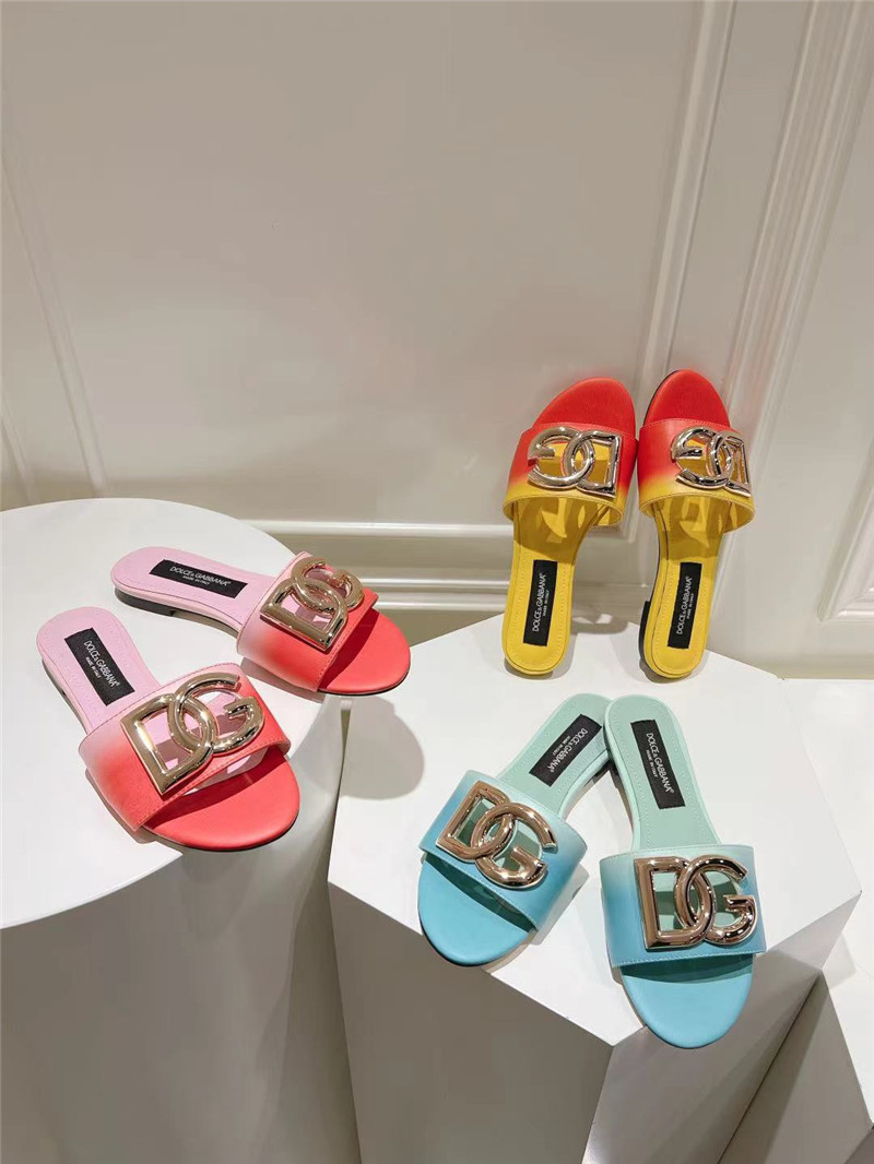 Dolce & Gabbana Gold DG Ombré-Print Sliders in Blue