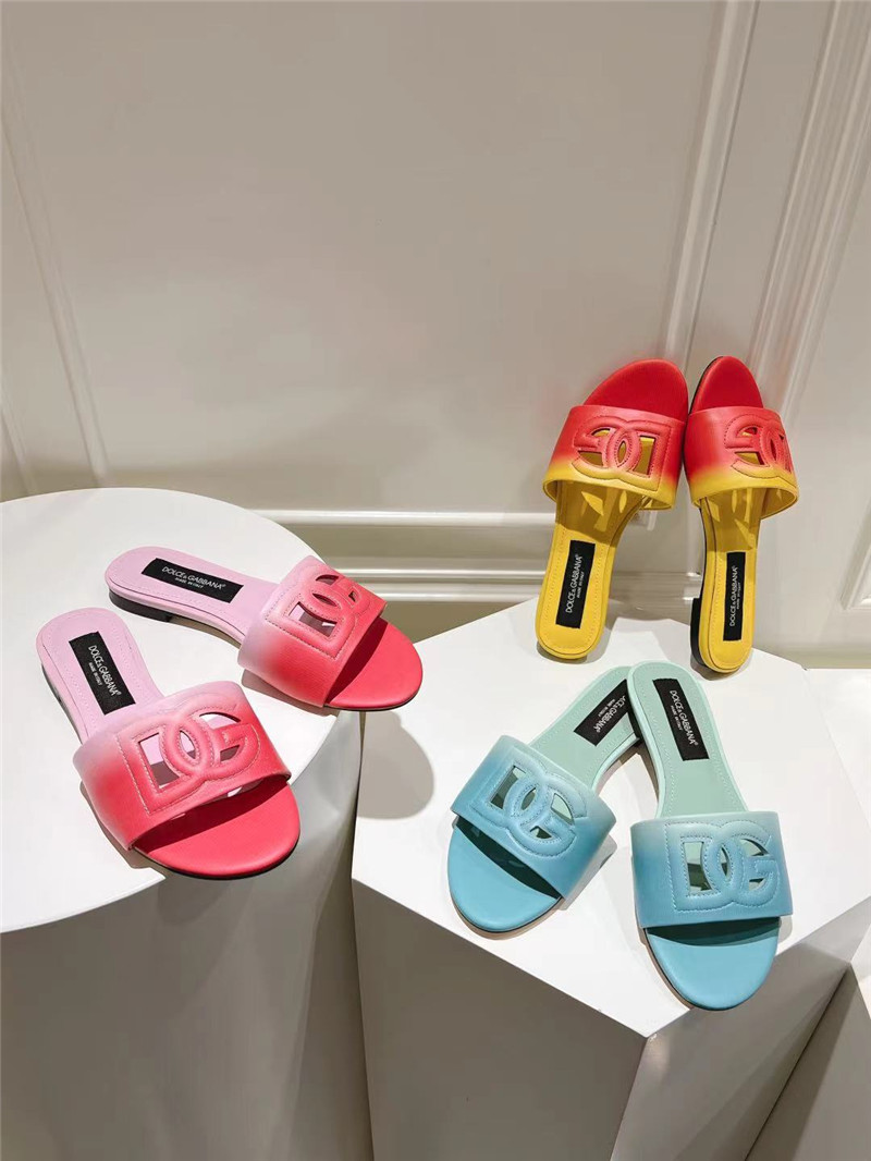 Dolce & Gabbana Ombré-Print Calfskin Sliders Pink and Yellow