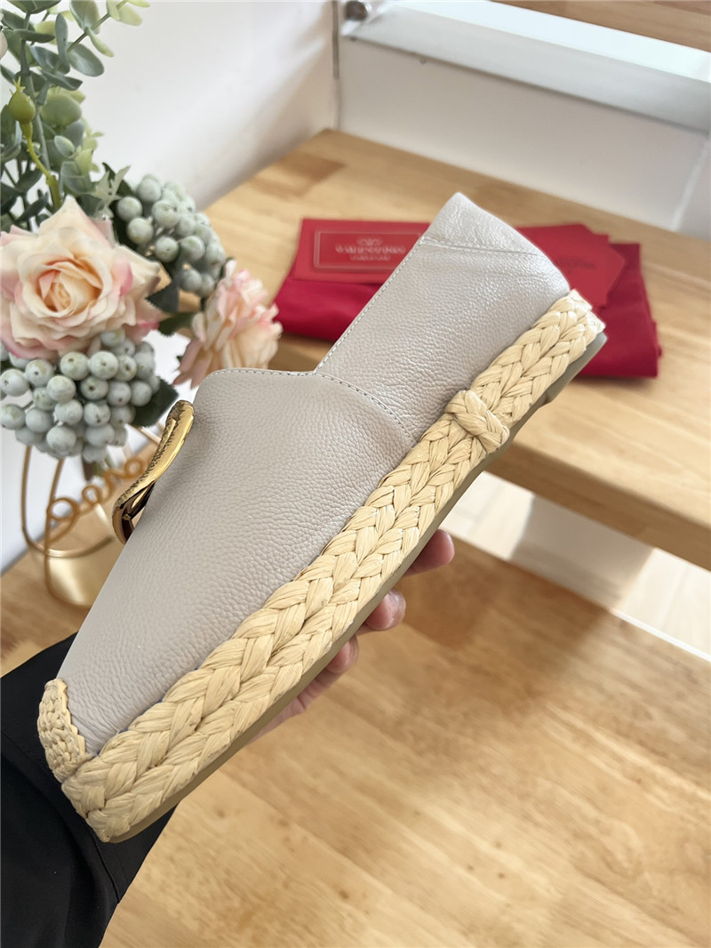 Va1e*ntin0 vlogo calfskin raffia espadrilles gold and grey