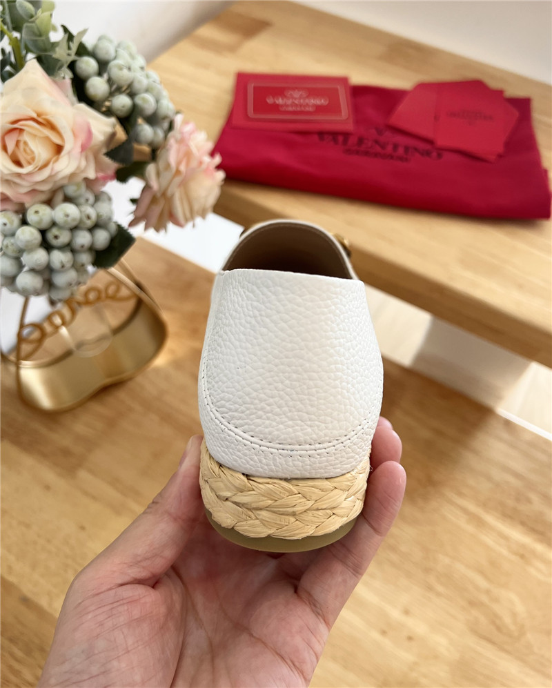 Va1e*ntin0 vlogo calfskin raffia espadrilles gold and  white