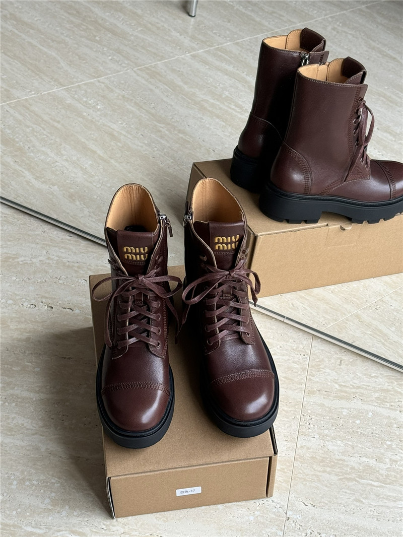 Miu Miu Burgundy Leather Lace-Up Boot