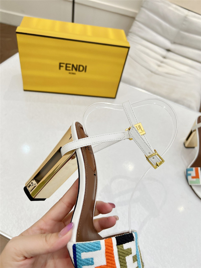 F**di delfina multicolor ff fabric high-heeled sandals white