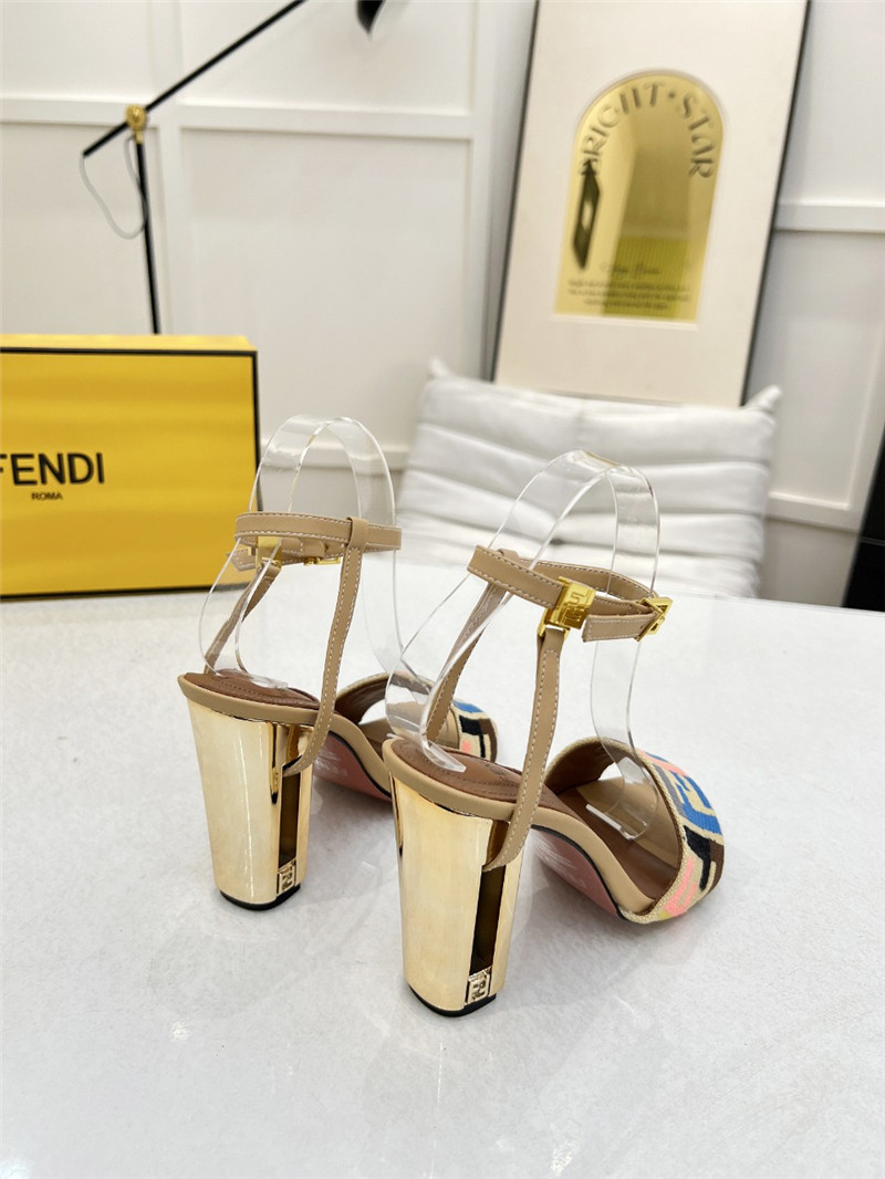 F**di delfina multicolor ff fabric high-heeled sandals natural