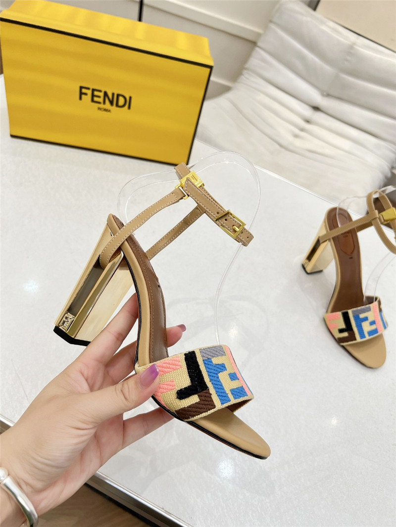 F**di delfina multicolor ff fabric high-heeled sandals natural