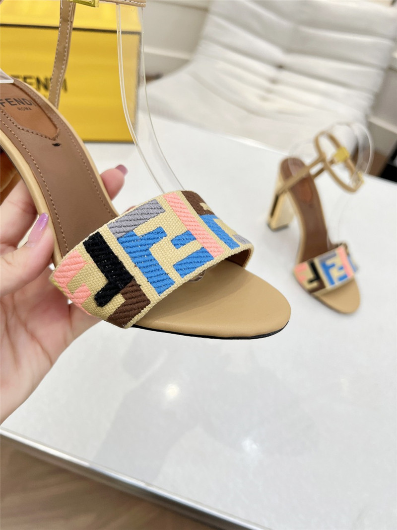 F**di delfina multicolor ff fabric high-heeled sandals natural
