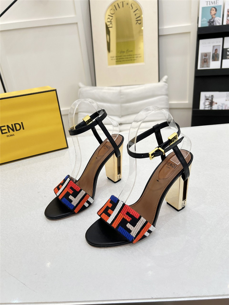F**di delfina black ff fabric high-heeled sandals