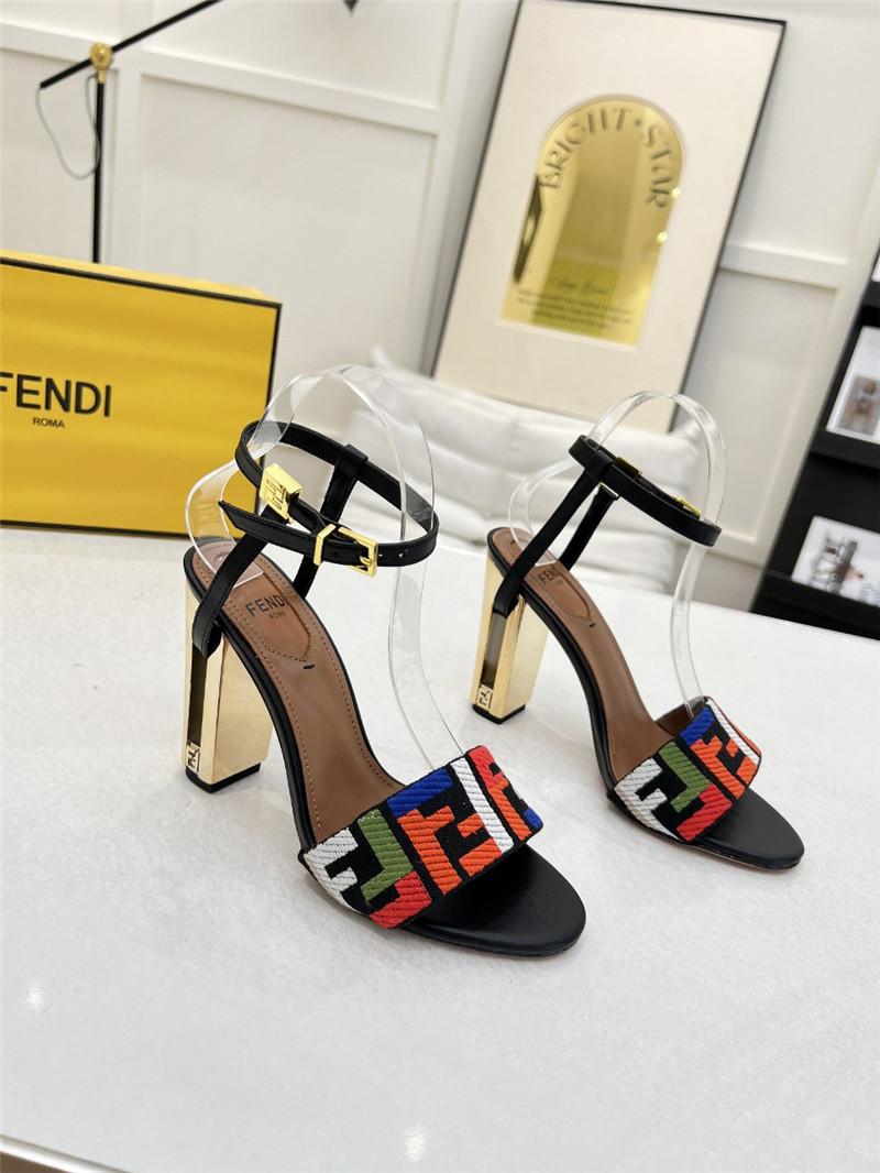 F**di delfina black ff fabric high-heeled sandals