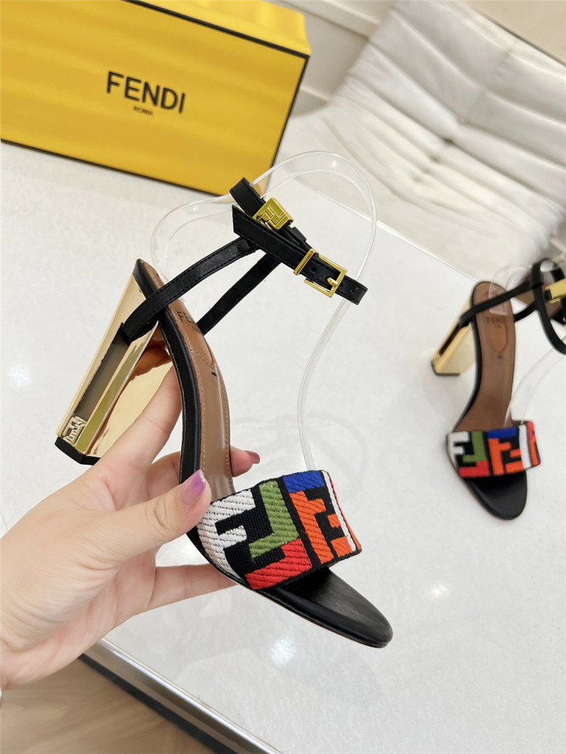 F**di delfina black ff fabric high-heeled sandals