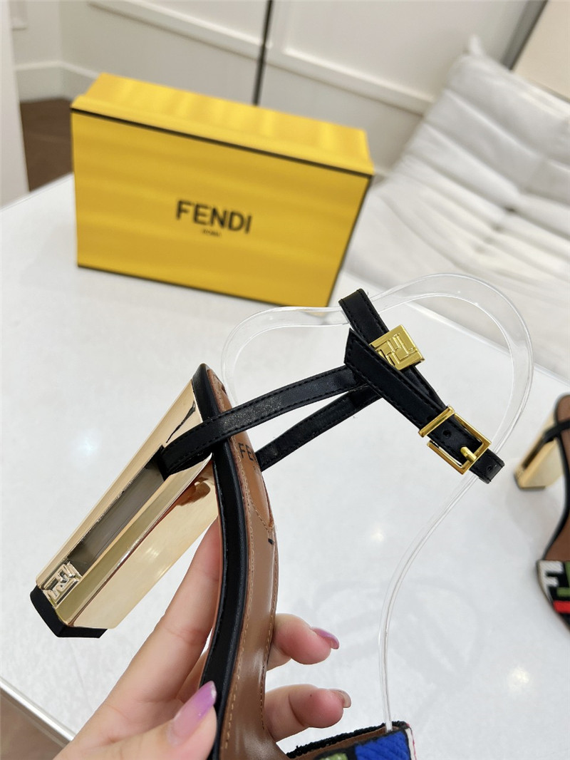 F**di delfina black ff fabric high-heeled sandals