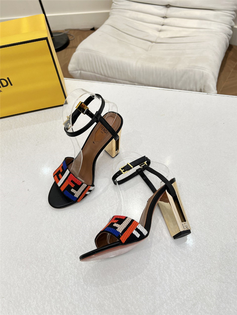 F**di delfina black ff fabric high-heeled sandals