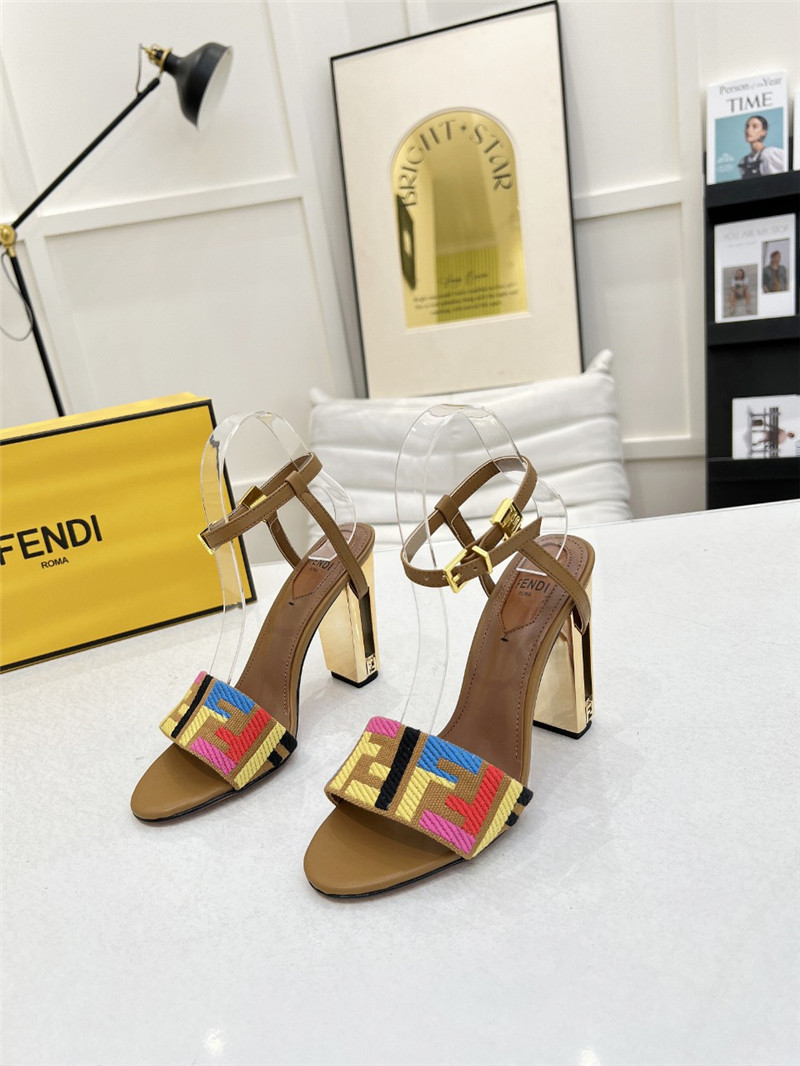 F**di delfina multicolor ff fabric high-heeled sandals beige