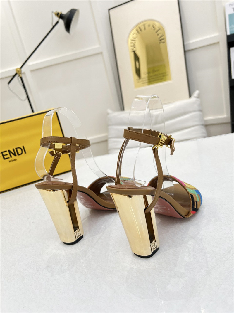 F**di delfina multicolor ff fabric high-heeled sandals beige