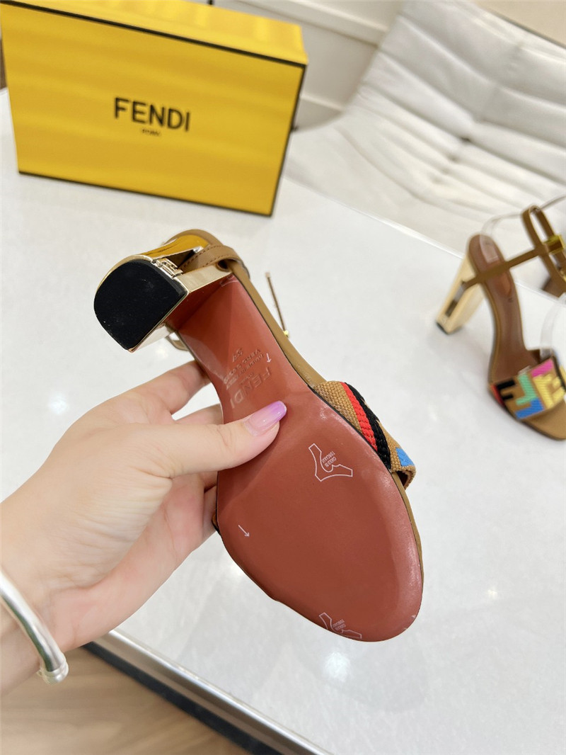 F**di delfina multicolor ff fabric high-heeled sandals beige