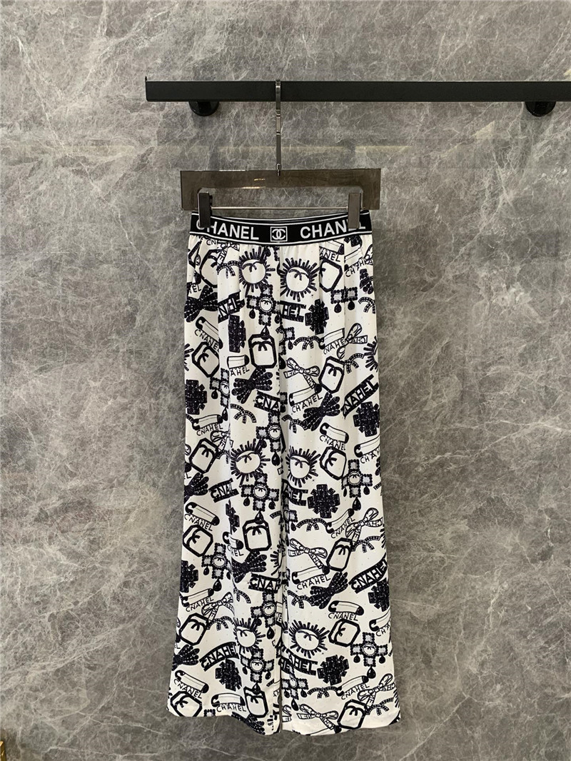 Ch**el elastic waist wide leg pants replica clothes