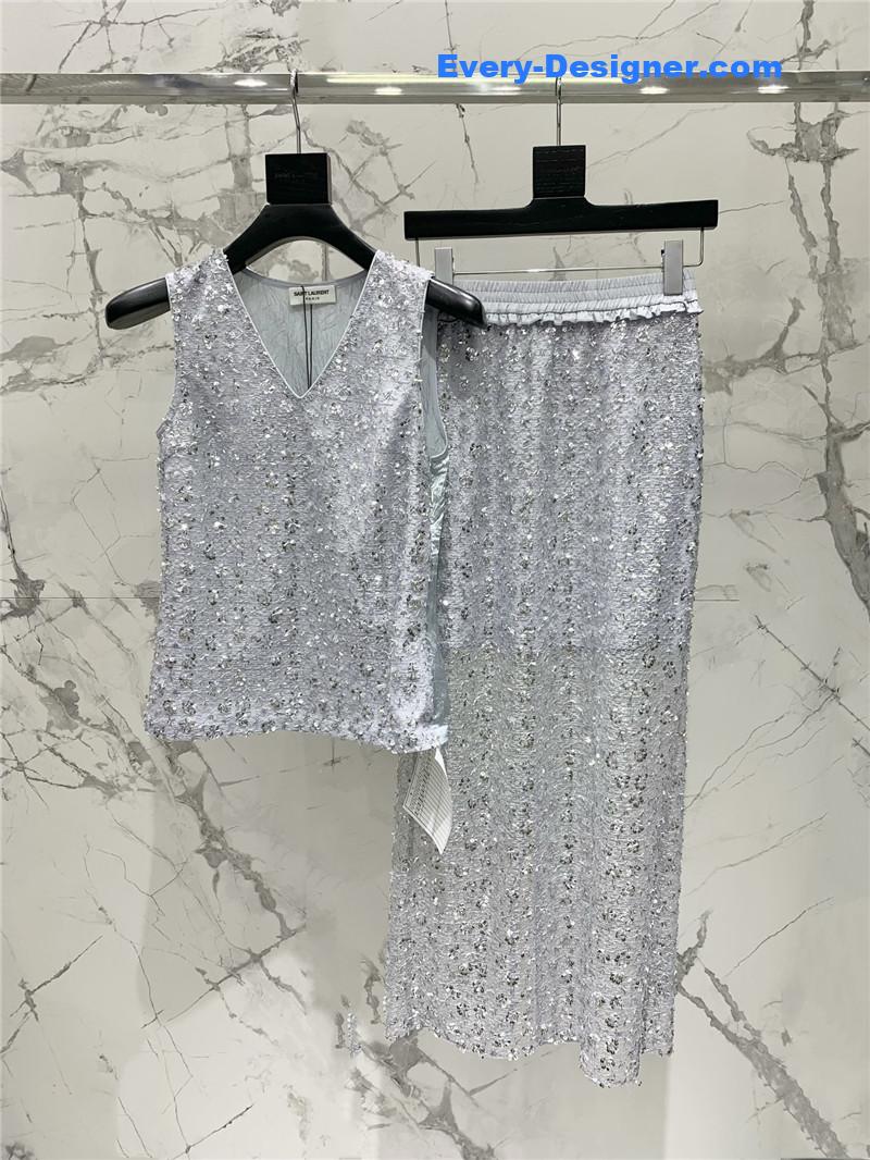 Y51 sequined acetate wrinkled vest set replica d&g clothing