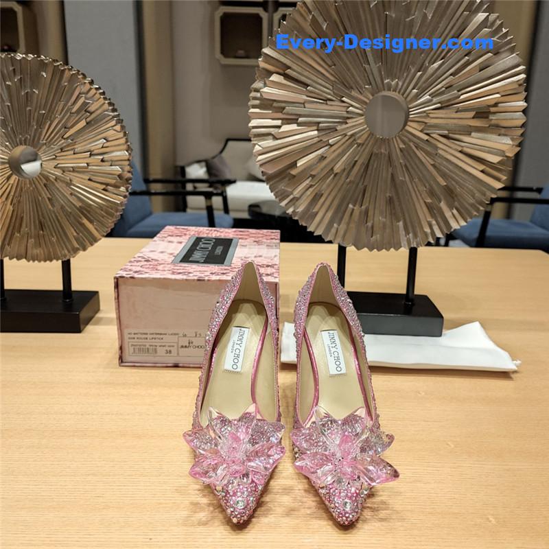 J1m*y Ch00 crystal covered rose mix pointy toe pumps