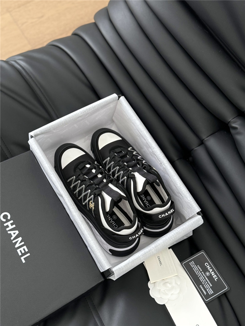 Ch**el logo suede calfskin sneakers in black