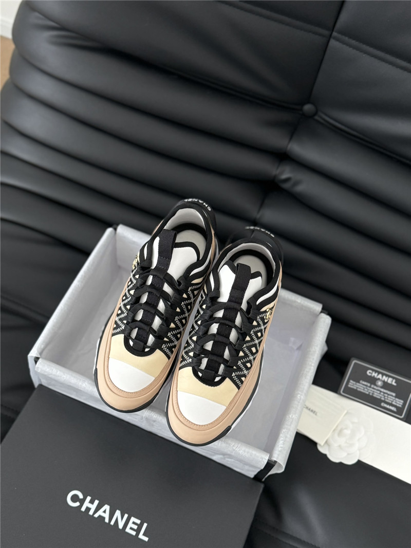 Ch**el logo suede calfskin sneakers in beige