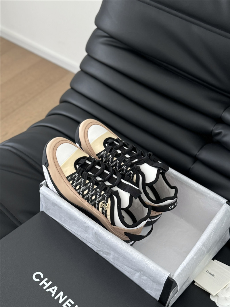 Ch**el logo suede calfskin sneakers in beige