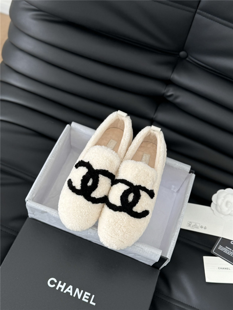 Ch**el shearling loafer flats in ivory
